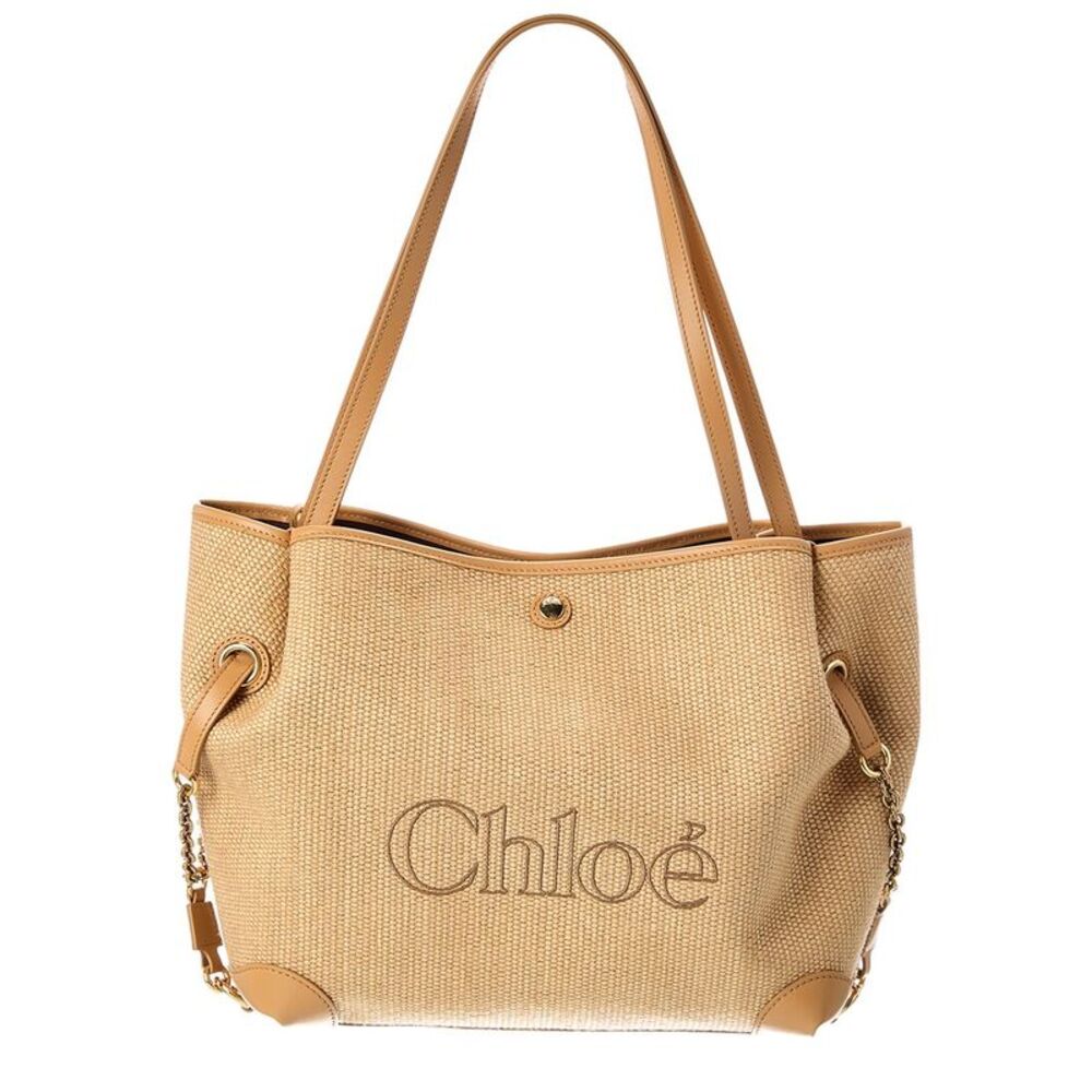 Chloé Clover Double Carry Leather-Trim Tote, Brown